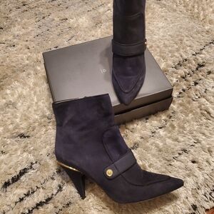 Nine West Navy Heeled Boots with Gold Accents